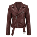 Women's faux leather biker jacket with asymmetrical zipper, edgy