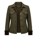 Women's Tweed Jacket with Herringbone Pattern and Gold Buttons