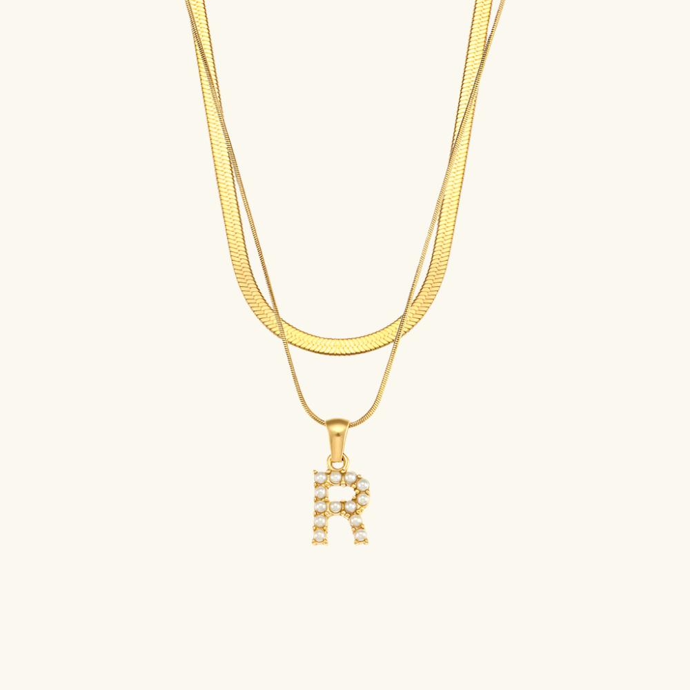 Layered Pearl Initial Letter Necklace
