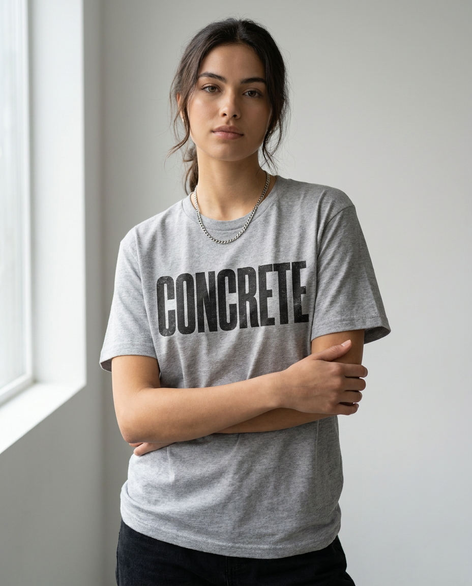 Model draagt Beton Dromen T-shirt, vooraanzicht