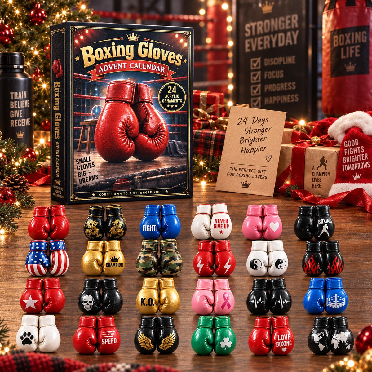 Boks Adventskalender 2026 - 24 Acryl Boksornamenten voor Boksliefhebbers