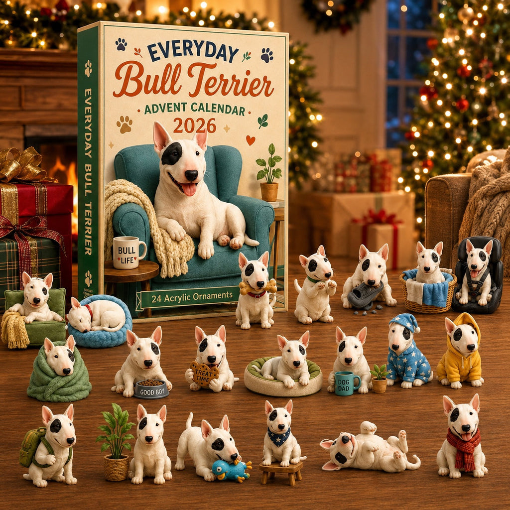 Bull Terrier Adventskalender 2026 - 24 Acryl Bull Terrier Ornamenten