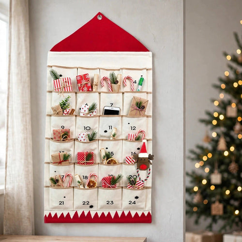 Canvas Huisje Adventskalender - Herbruikbare Hangkalender met 24 Vakjes