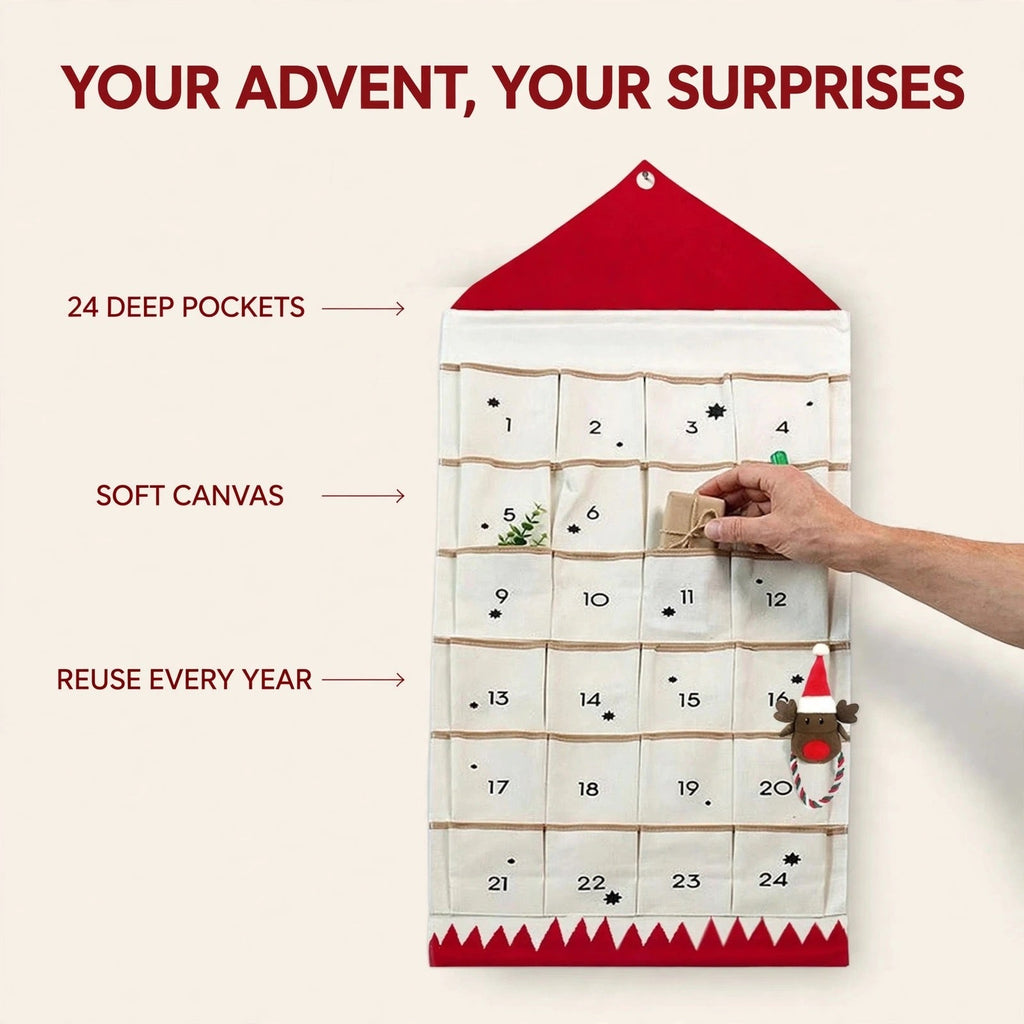 Canvas Huisje Adventskalender - Herbruikbare Hangkalender met 24 Vakjes