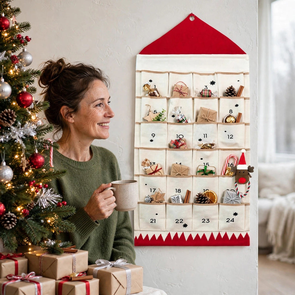 Canvas Huisje Adventskalender - Herbruikbare Hangkalender met 24 Vakjes
