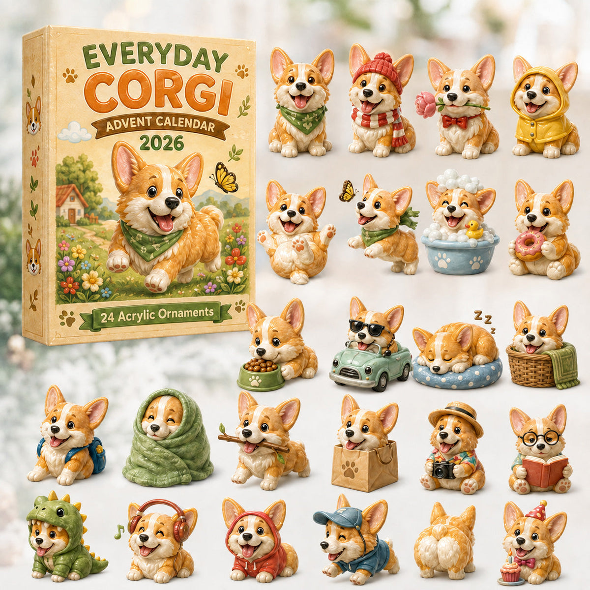 Corgi Adventskalender 2026 - 24 Acryl Corgihangers