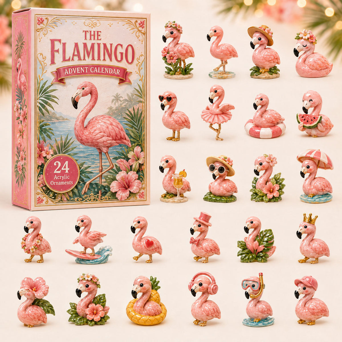 Flamingo Adventskalender 2026 - 24 Flamingo Kersthangers