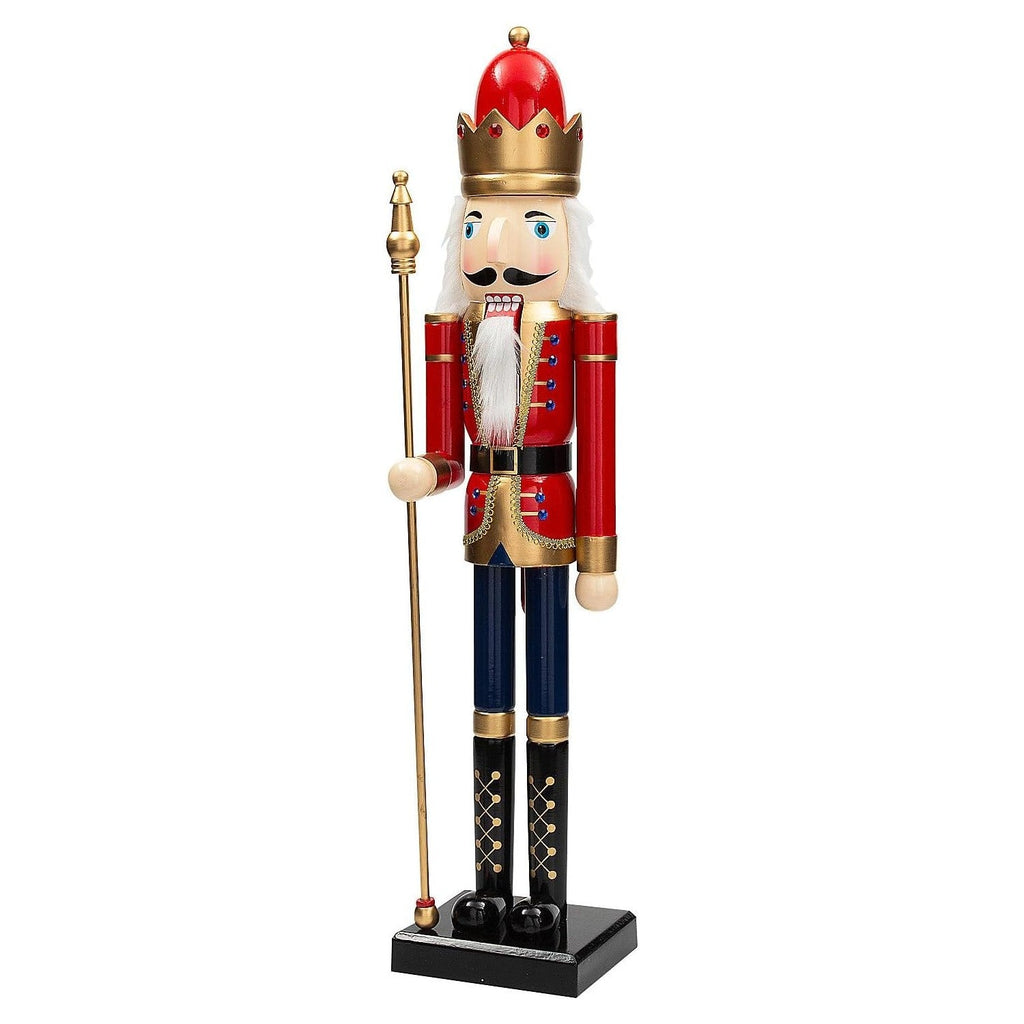 Grote Houten Notenkraker 90 cm met Scepter - Rode Notenkrakersoldaat
