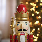 Grote Houten Notenkraker 90 cm met Scepter - Rode Notenkrakersoldaat