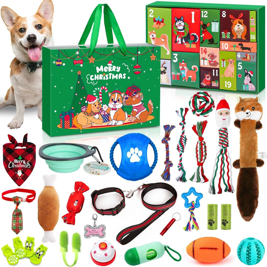 Honden Adventskalender 2026 - 24 Speeltjes, Halsband, Riem en Snoepzakje
