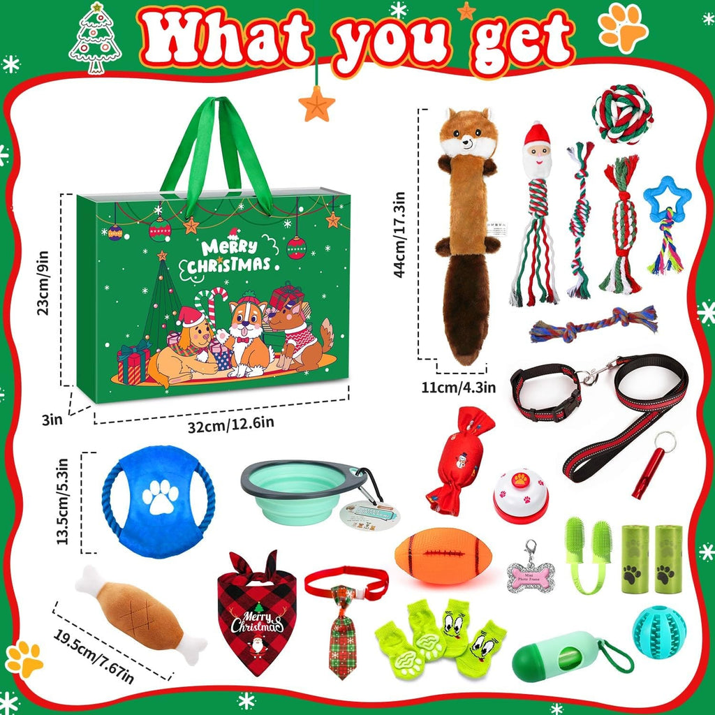 Honden Adventskalender 2026 - 24 Speeltjes, Halsband, Riem en Snoepzakje