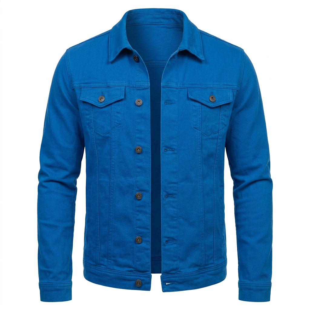 Tony casual herenjas in blauw met knopen en borstzakken, vooraanzicht op witte achtergrond