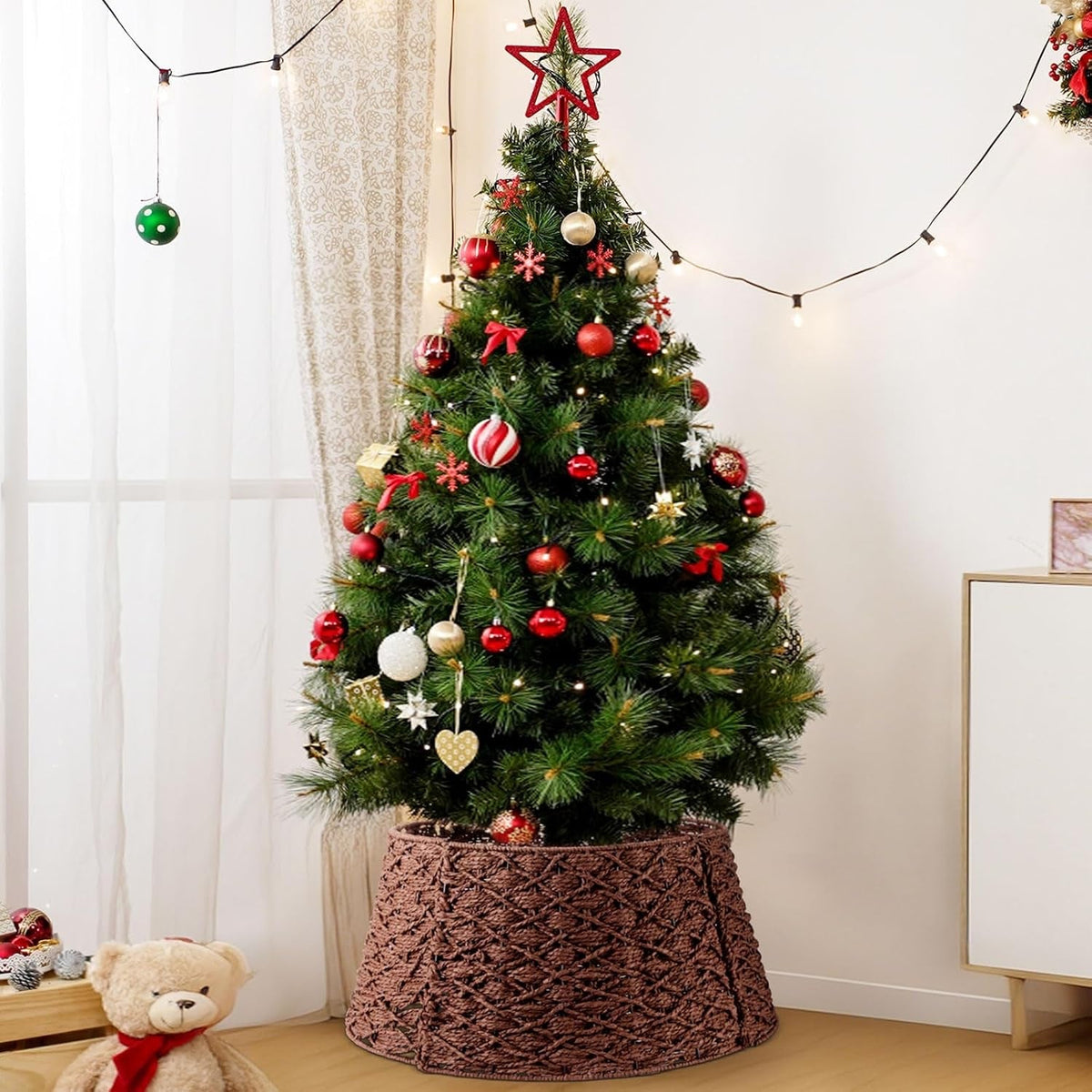 Kerstboomkraag van Gevlochten Rotan - Rieten Kerstboomvoetcover