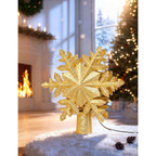Kerstboompiek met Draaiende Sneeuwvlokprojector - Gouden Glitter Sneeuwvlok