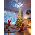 Kerstboompiek met Draaiende Sneeuwvlokprojector - Gouden Glitter Sneeuwvlok