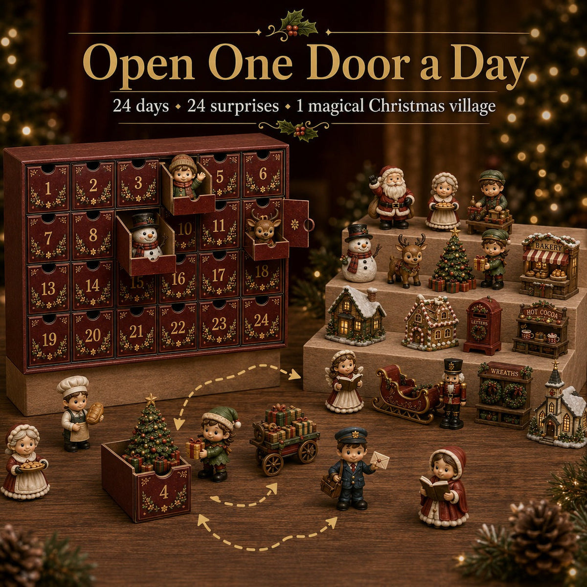 Kerstdorp Vriendjes Adventskalender - 24 Miniaturen voor Je Eigen Kerstdorp