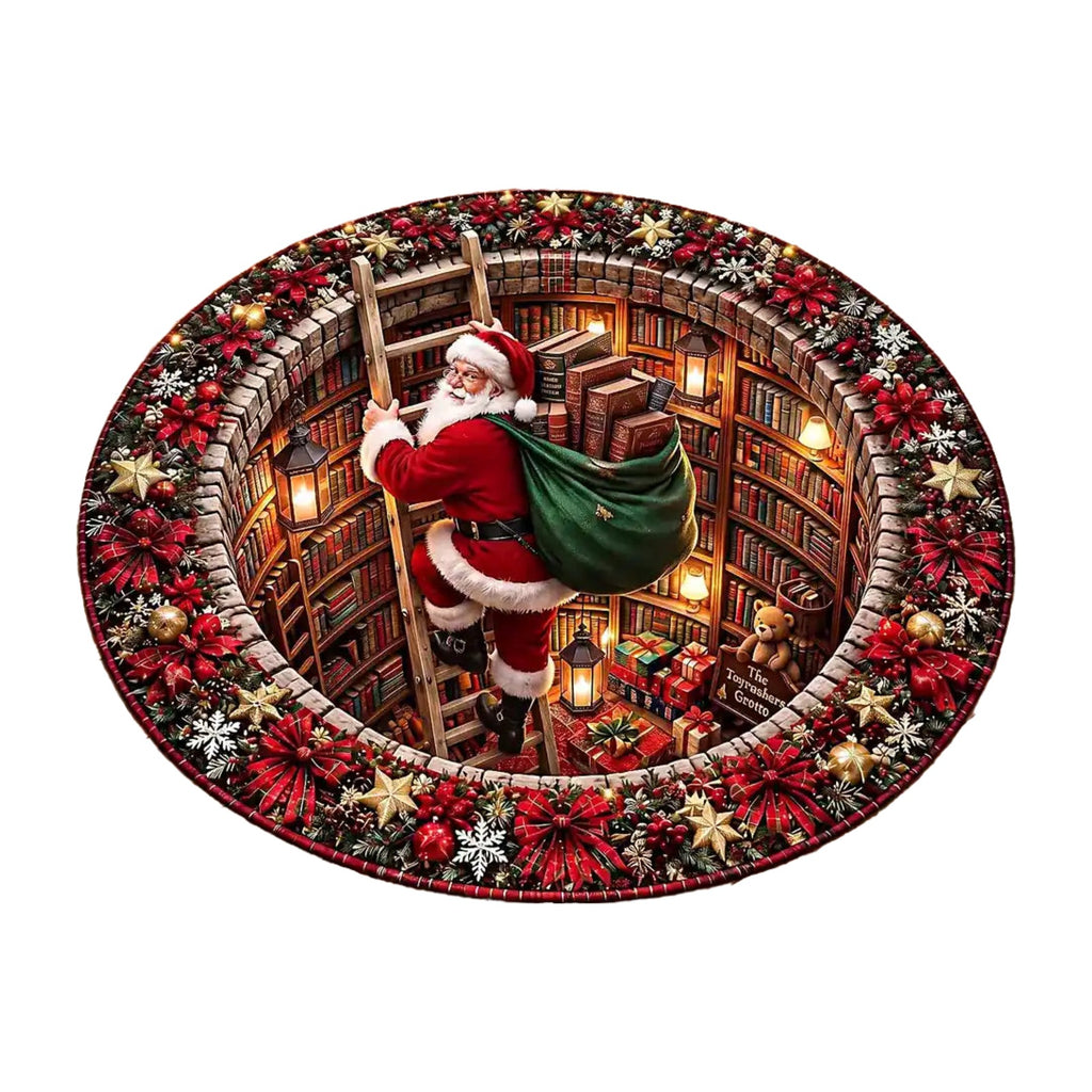 Kerstman Bibliotheek Ronde Vloerkleed