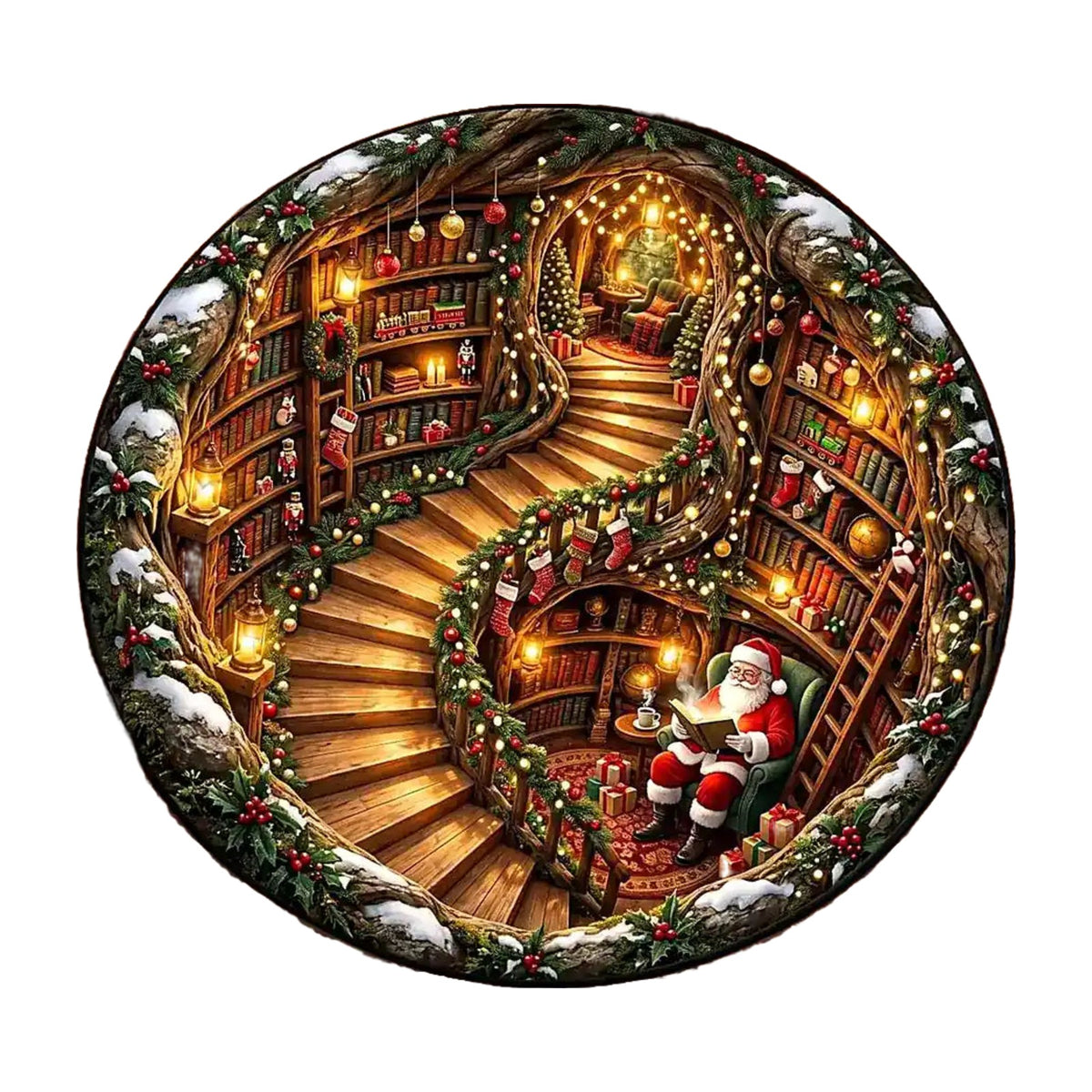 Kerstman met Boek Ronde Vloerkleed