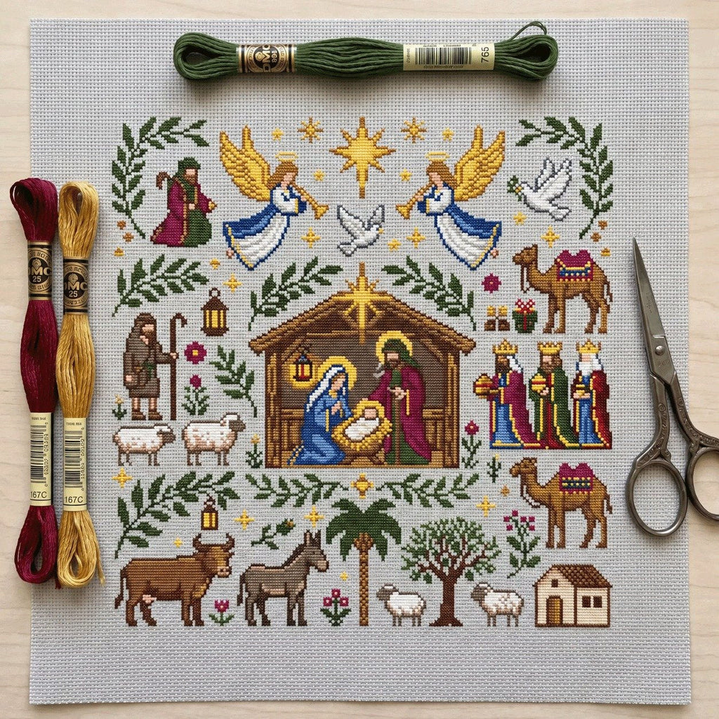 Kerststal Kruissteekpakket - Kerstborduurpakket voor Beginners