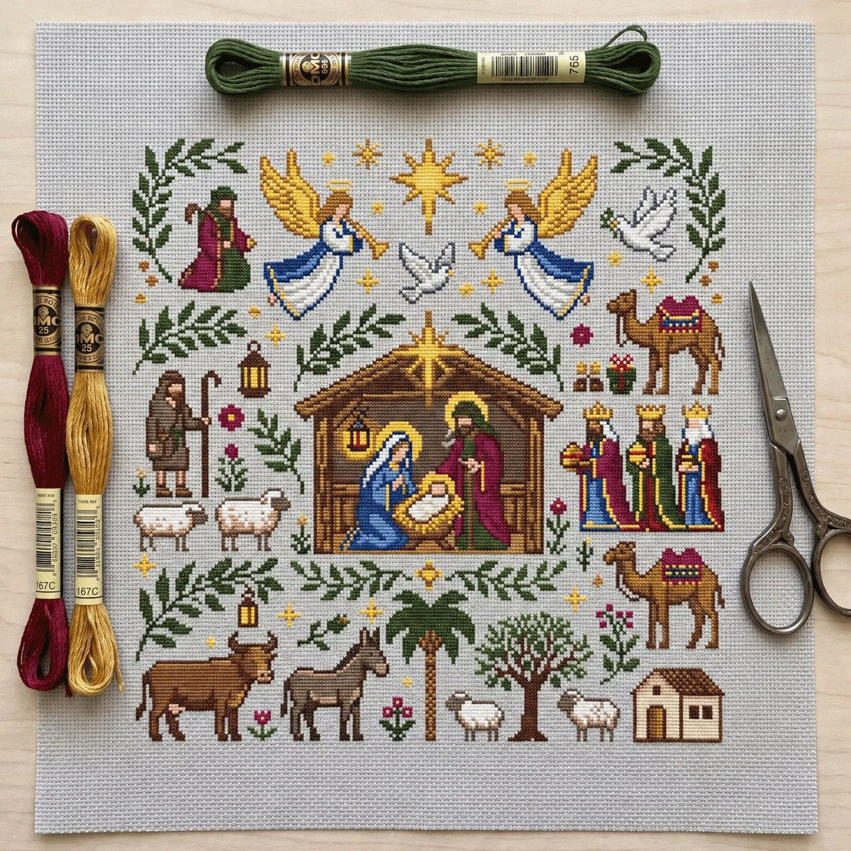 Kerststal Kruissteekpakket - Kerstborduurpakket voor Beginners