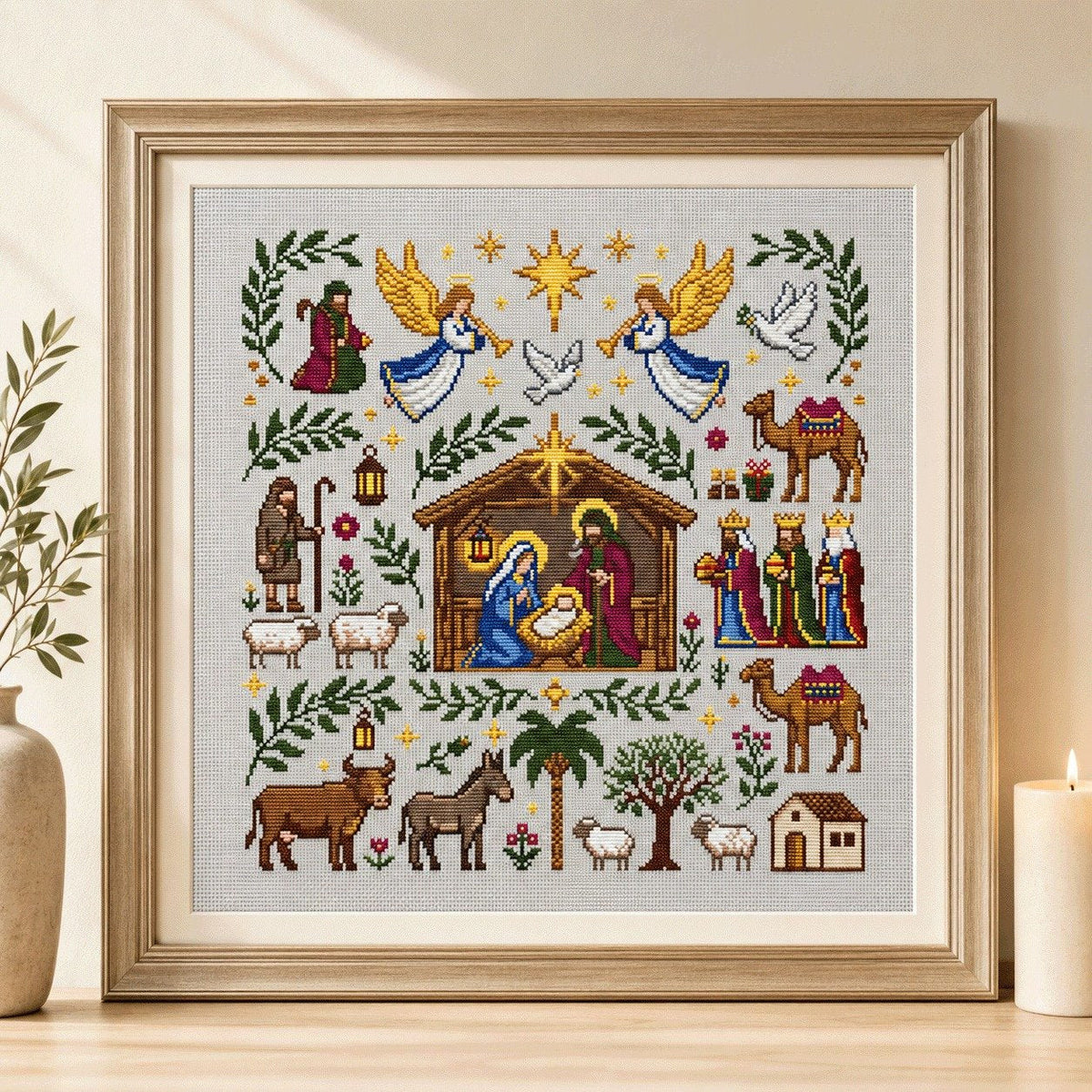 Kerststal Kruissteekpakket - Kerstborduurpakket voor Beginners