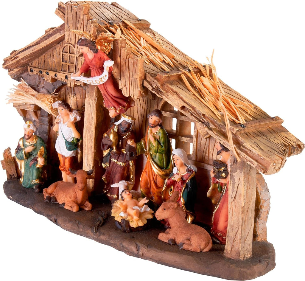 Kerststal met 11 Handbeschilderde Kerstbeelden van Resin