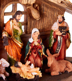 Kerststal met 11 Handbeschilderde Kerstbeelden van Resin
