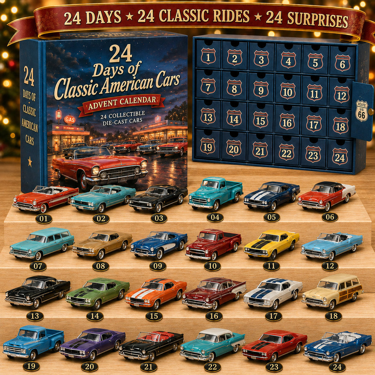 Klassieke Amerikaanse Auto's Adventskalender 2026 - 24 Die-cast Oldtimers