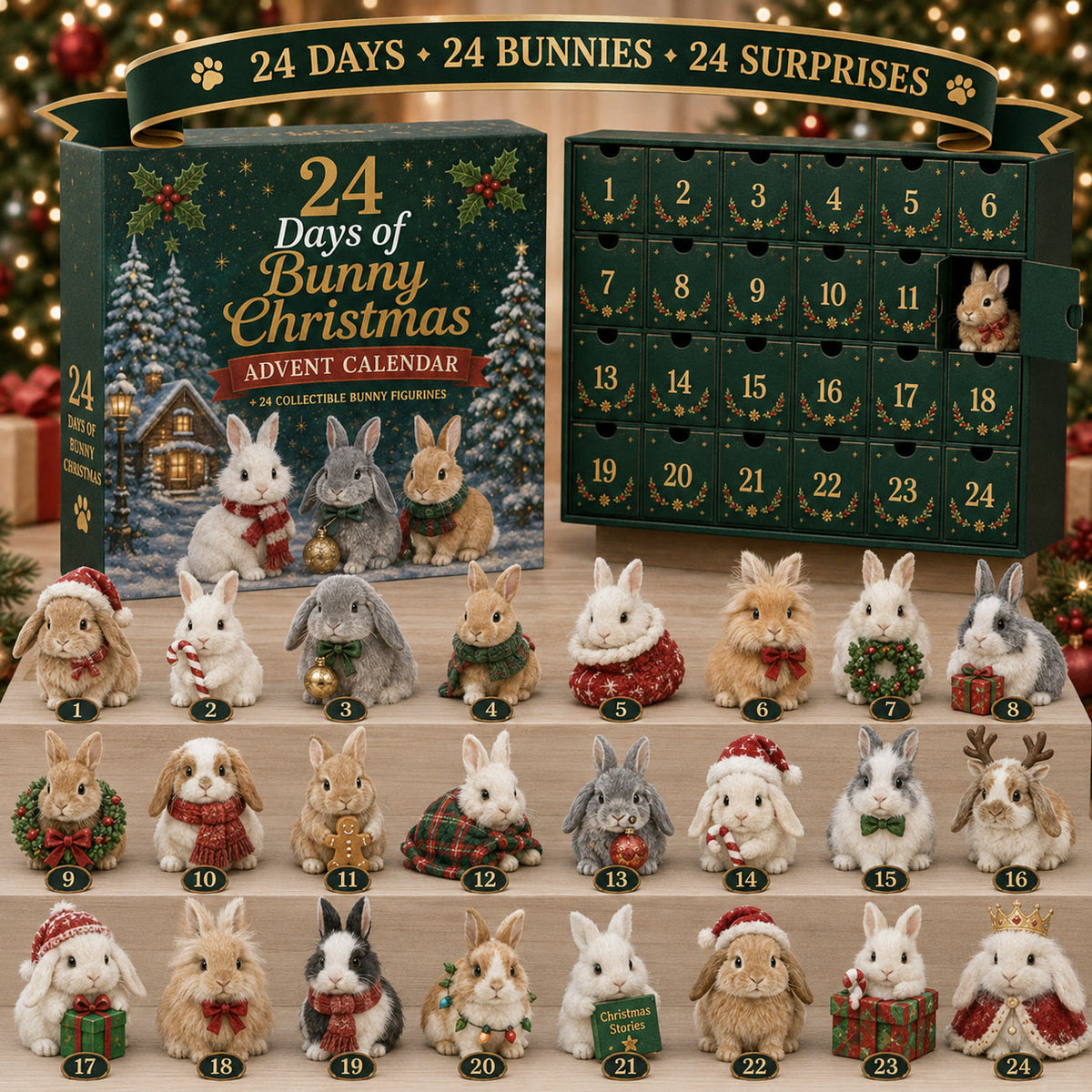 Konijnen Kerst Adventskalender 2026 - 24 Konijnenfiguurtjes