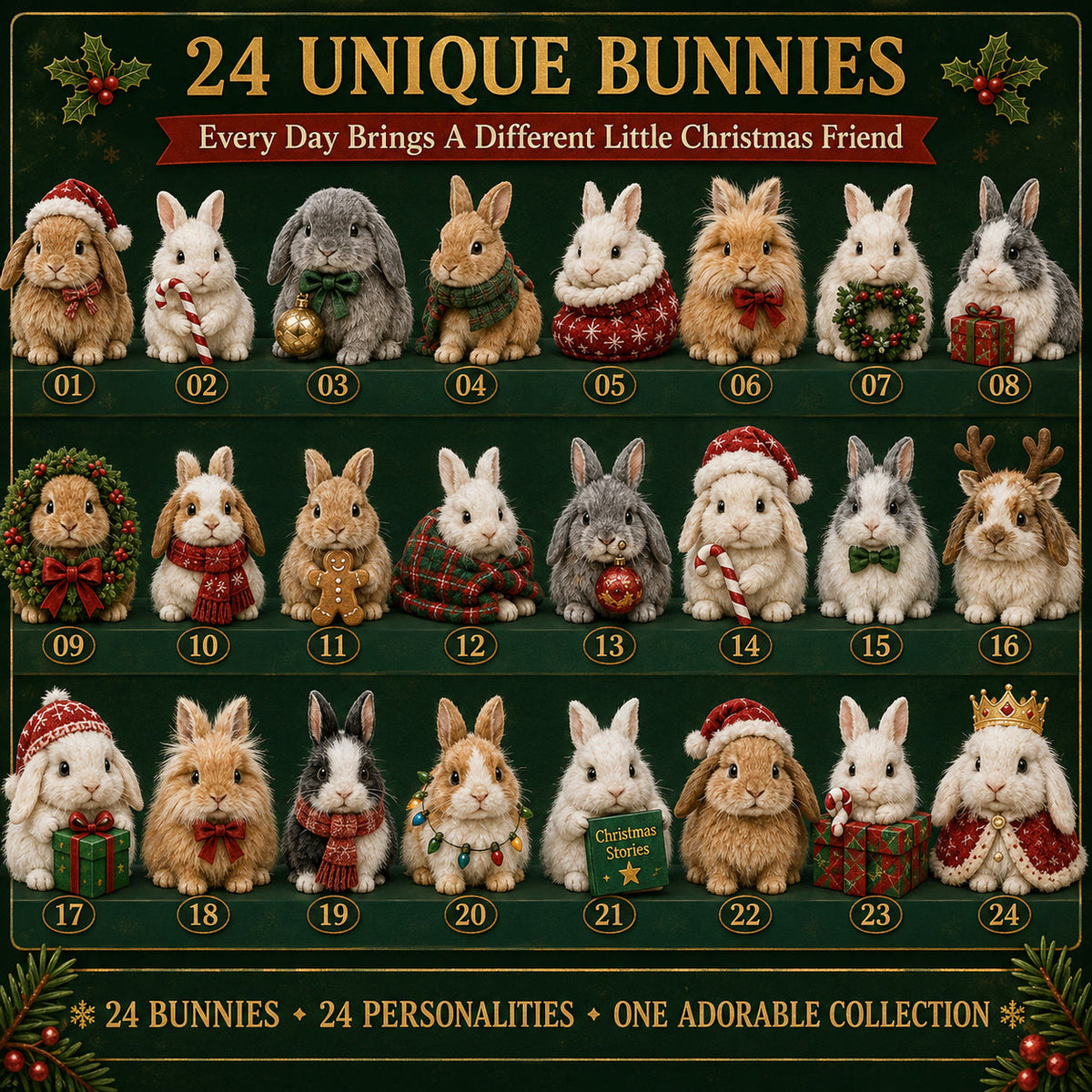 Konijnen Kerst Adventskalender 2026 - 24 Konijnenfiguurtjes