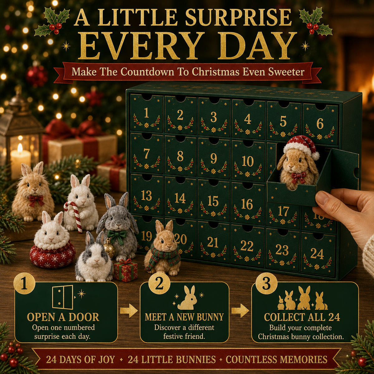 Konijnen Kerst Adventskalender 2026 - 24 Konijnenfiguurtjes
