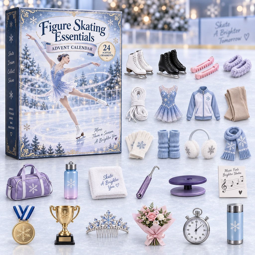 Kunstschaats Adventskalender 2026 - 24 Acryl Bedeltjes, Cadeau voor Schaatsers
