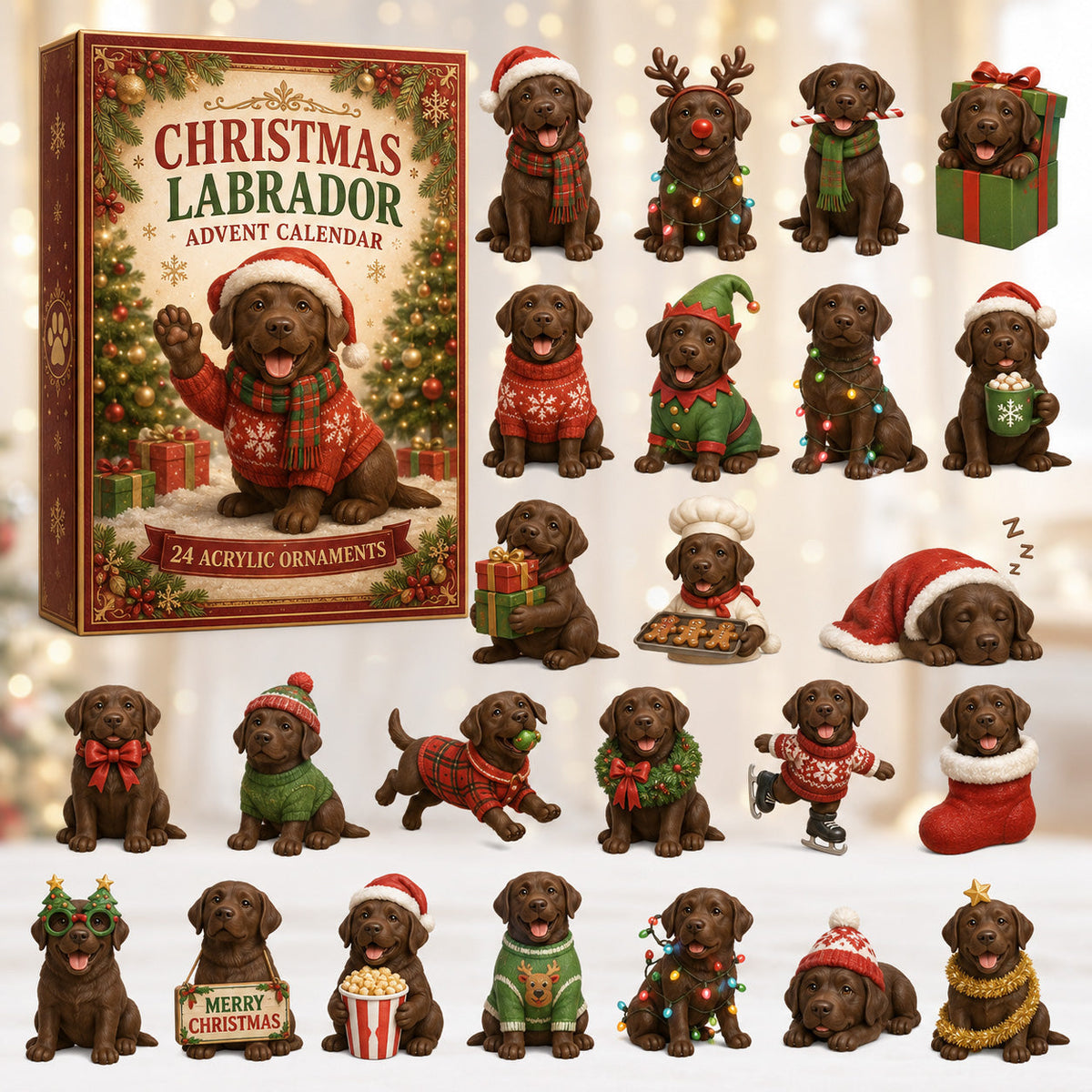 Labrador Adventskalender 2026 - 24 Acryl Labradorhangers
