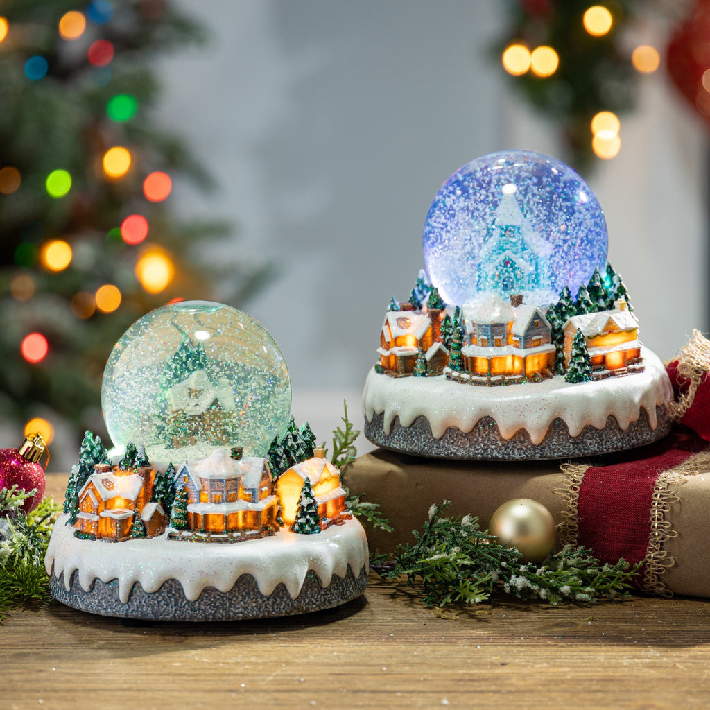 Muzikale Sneeuwbollen met Verlichting - Set van 2 Kerstdorpjes