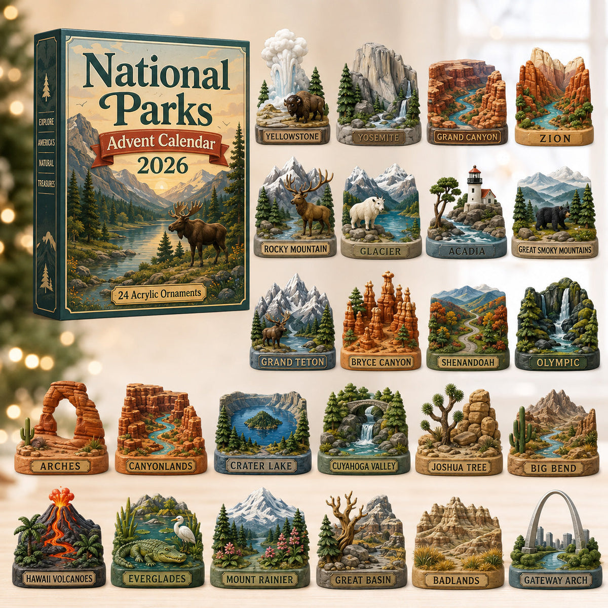 Nationale Parken Adventskalender 2026 - 24 Nationale Parken Kersthangers