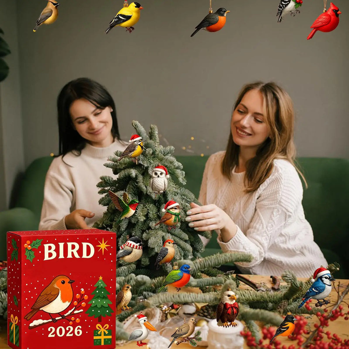 Kerst-vogelkalender voor 24 dagen, adventskalender met vogelmotieven, feestelijke kerstdecoratie 4