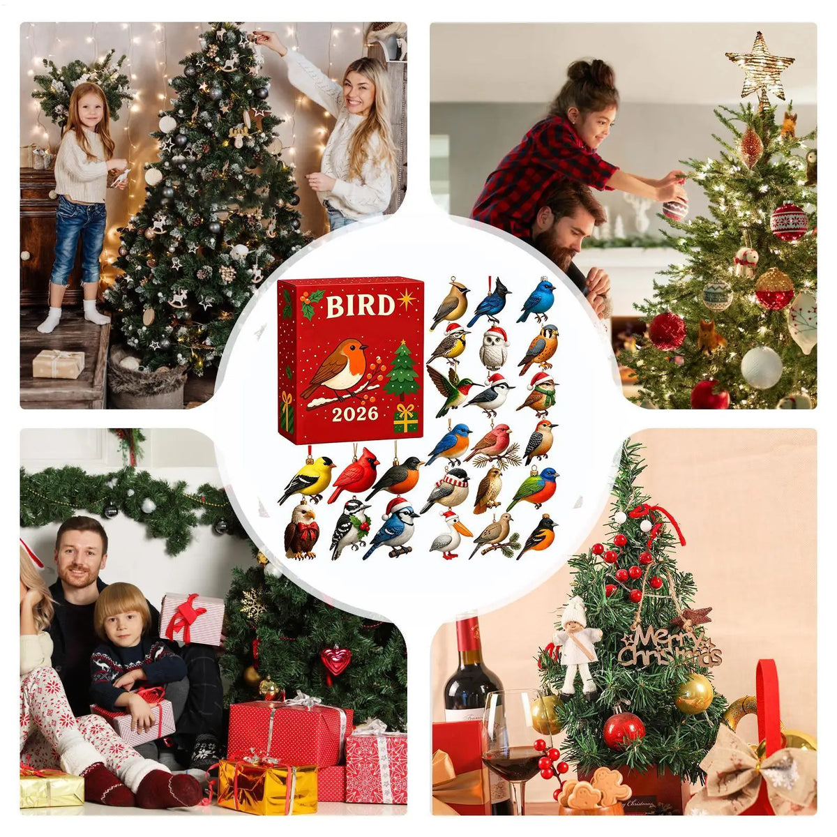 Kerst-vogelkalender voor 24 dagen, adventskalender met vogelmotieven, feestelijke kerstdecoratie 5