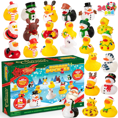 Adventskalender met 24 kleurrijke badeendjes om af te tellen naar Kerstmis, voor kinderen
