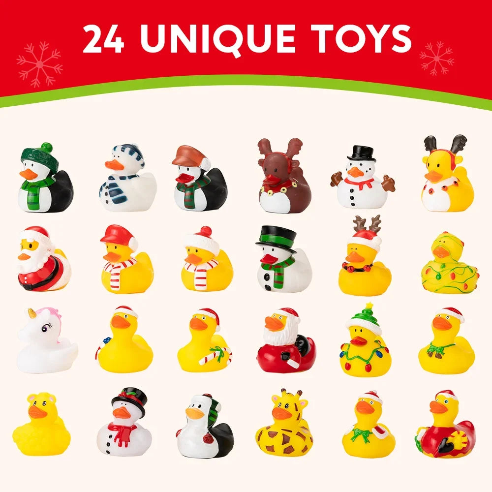 Adventskalender met 24 kleurrijke badeendjes om af te tellen naar Kerstmis, voor kinderen 2