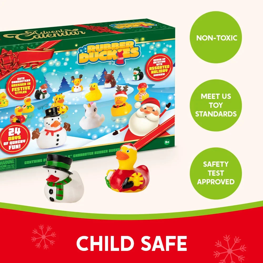 Adventskalender met 24 kleurrijke badeendjes om af te tellen naar Kerstmis, voor kinderen 6