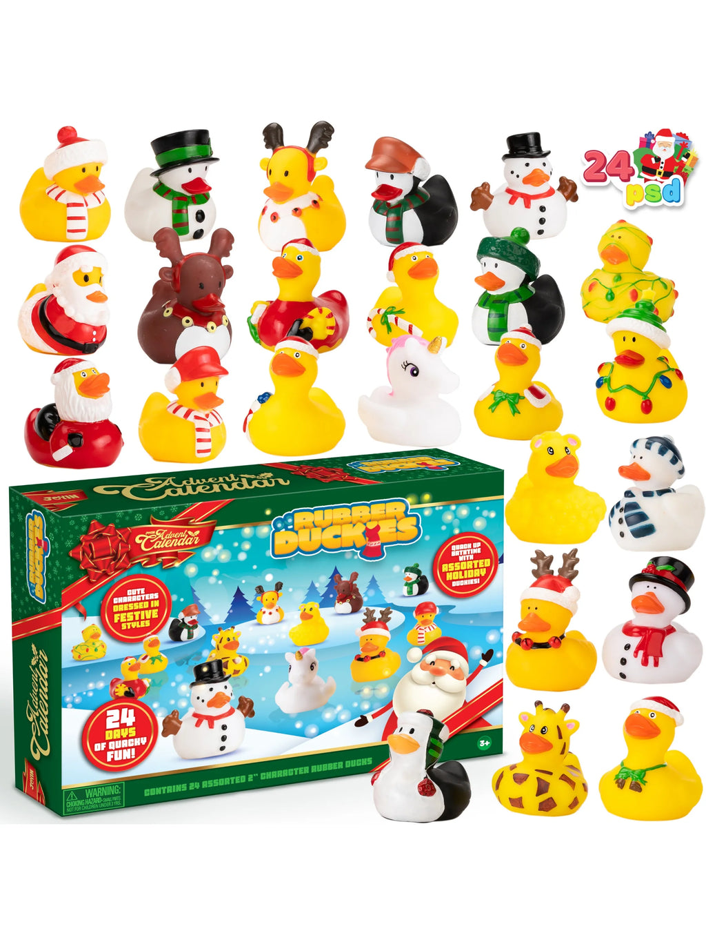 Adventskalender met 24 kleurrijke badeendjes om af te tellen naar Kerstmis, voor kinderen 7