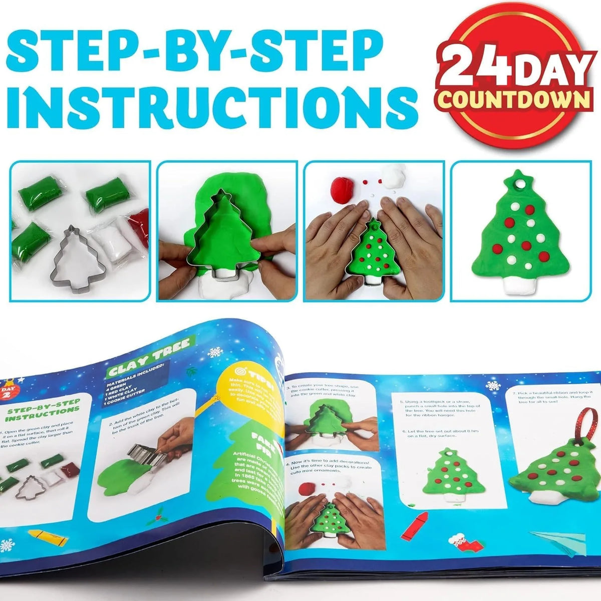 Knutsel-adventskalender 2026 met scharen, lijm, keycords, verf en aquarelpotloden voor kinderen 2