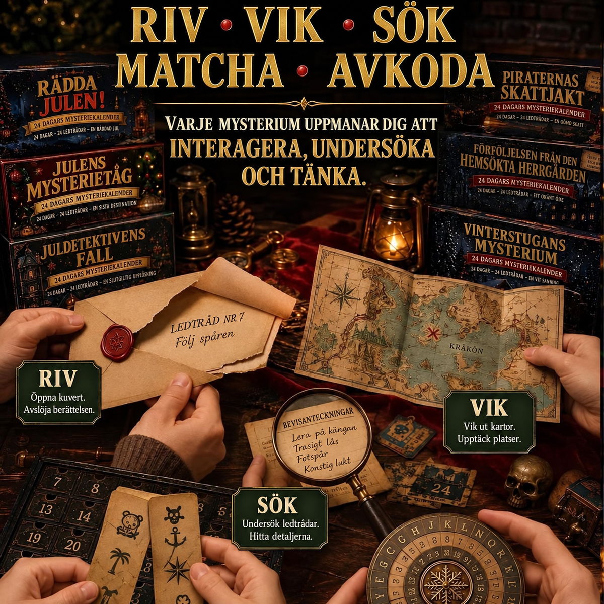 Detective-adventskalender met 24 dagen mysterieraadsels en dagelijkse aanwijzingen 2