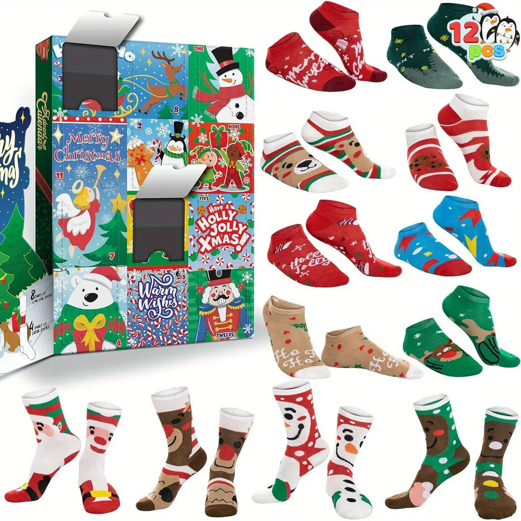 Feestelijke adventskalender-sokken, set van 12, kerst, katoen, dames