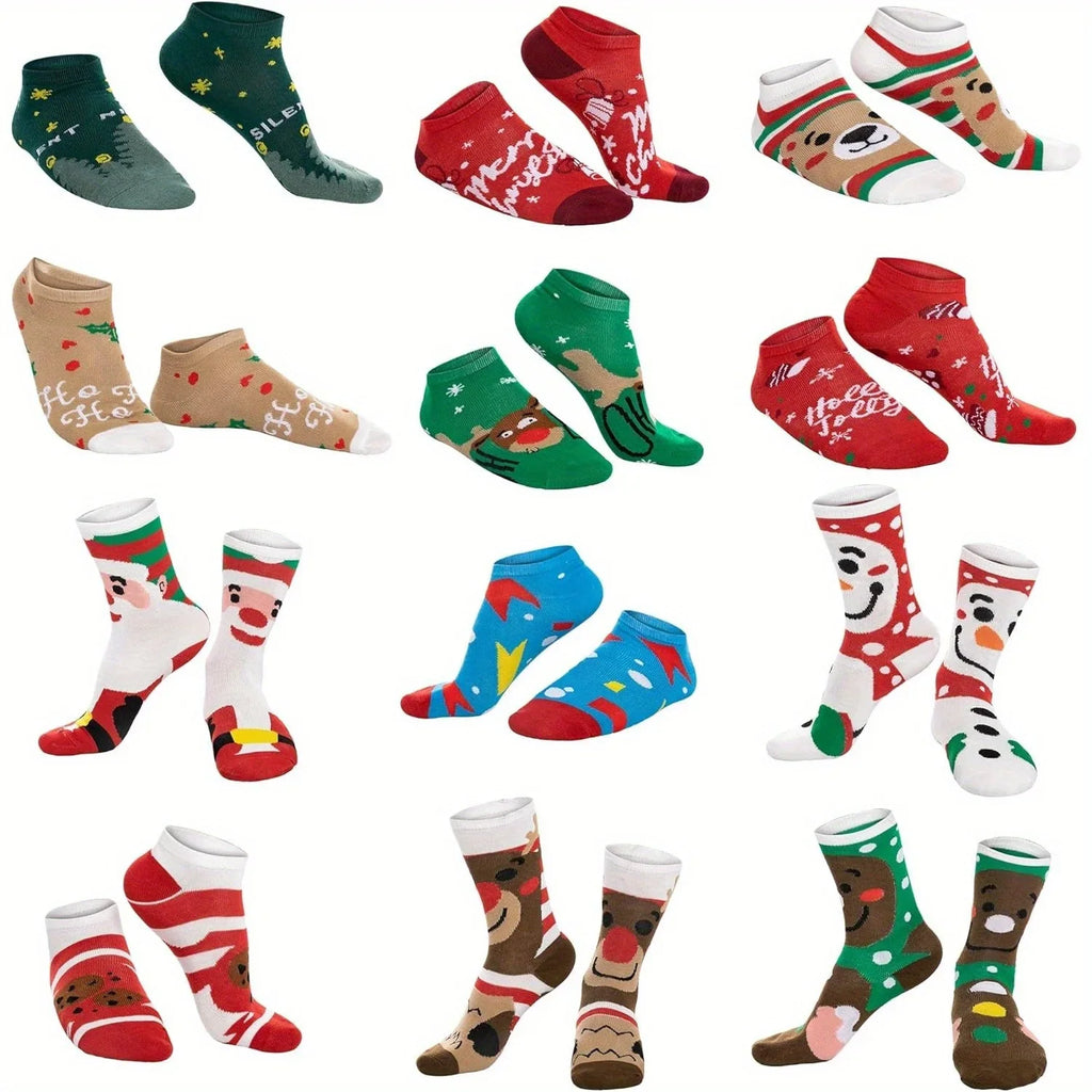 Feestelijke adventskalender-sokken, set van 12, kerst, katoen, dames 2