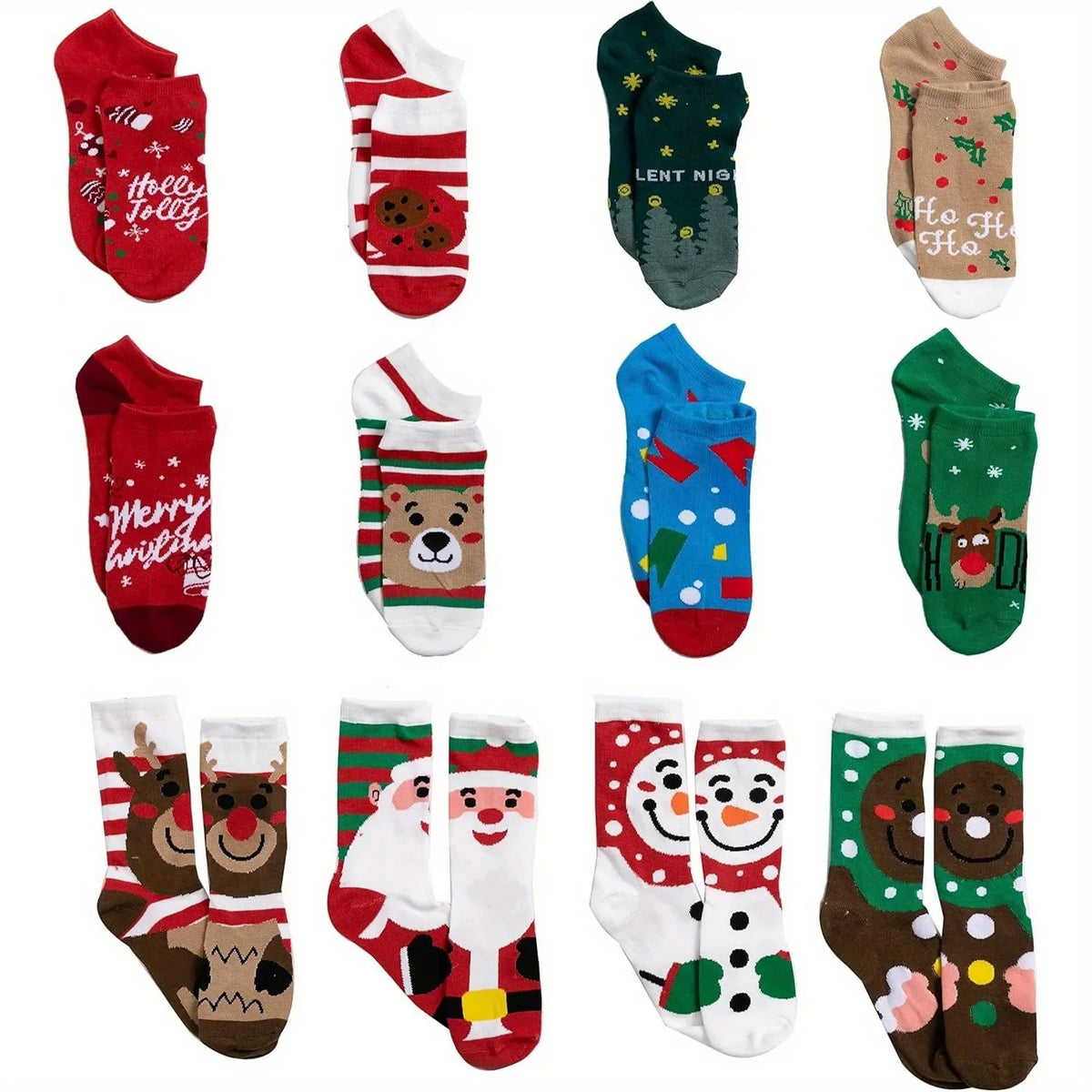 Feestelijke adventskalender-sokken, set van 12, kerst, katoen, dames 3
