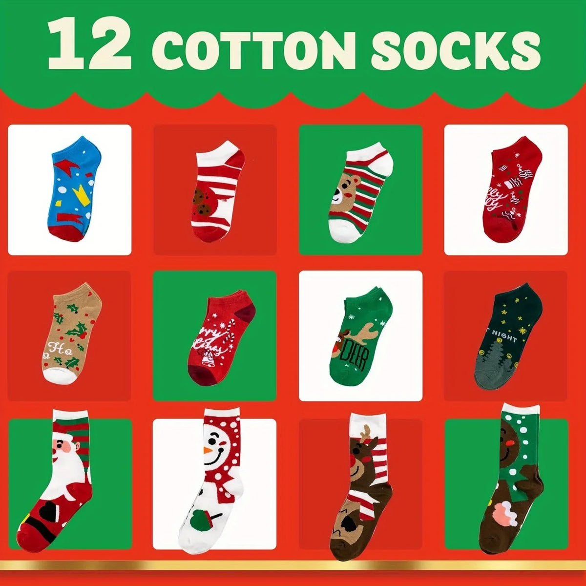 Feestelijke adventskalender-sokken, set van 12, kerst, katoen, dames 4