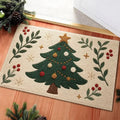 Feestelijke kerstdeurmat met groene kerstboom, sterren en takken voor de entree