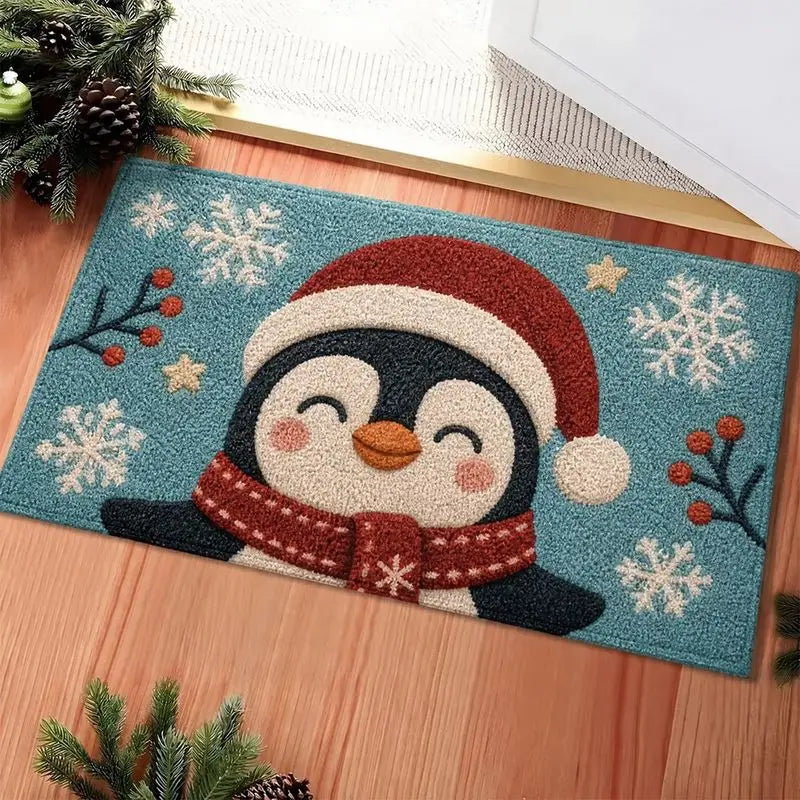 Feestelijke kerstdeurmat met groene kerstboom, sterren en takken voor de entree 10