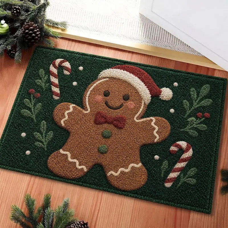 Feestelijke kerstdeurmat met groene kerstboom, sterren en takken voor de entree 11